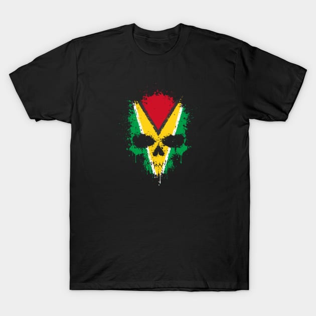 Chaotic Guyanese Flag Splatter Skull T-Shirt by jeffbartels